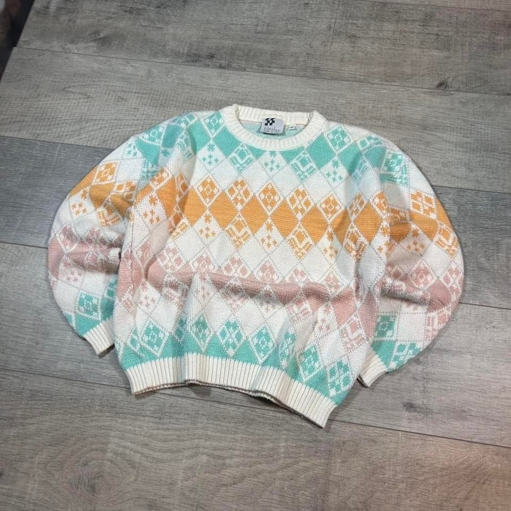 Vintage 90s made in Italy, multicolor women's cottage core grandma sweater